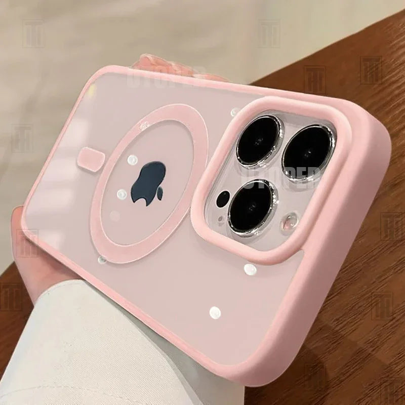 Pink Transparent Acrylic Case for iPhone - MagSafe Compatible Shockproof Cover